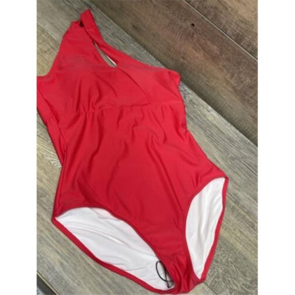 RED one-piece swimsuit with crossed straps size L